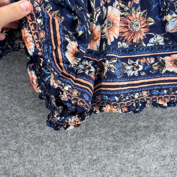 Angie Shorts Women L Large Blue Floral Chino Pull On Elastic Waist Mid Rise - Picture 3 of 7